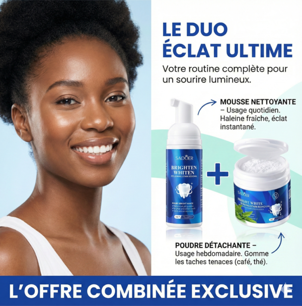POUDRE BIO DE BLANCHIMENT DES DENTS SADOER + MOUSSE NETTOYANTE OFFERTE